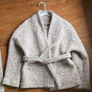 MANGO Cozy  Gray Textured Belted Cardigan
